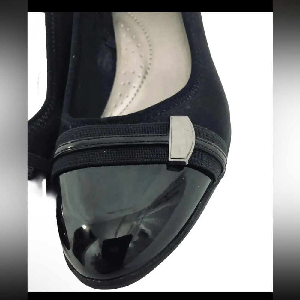 Retro Black Comfort Pump 8 Wedge Heel Patent Leather Almond Toe Shoe Buckle Gel
